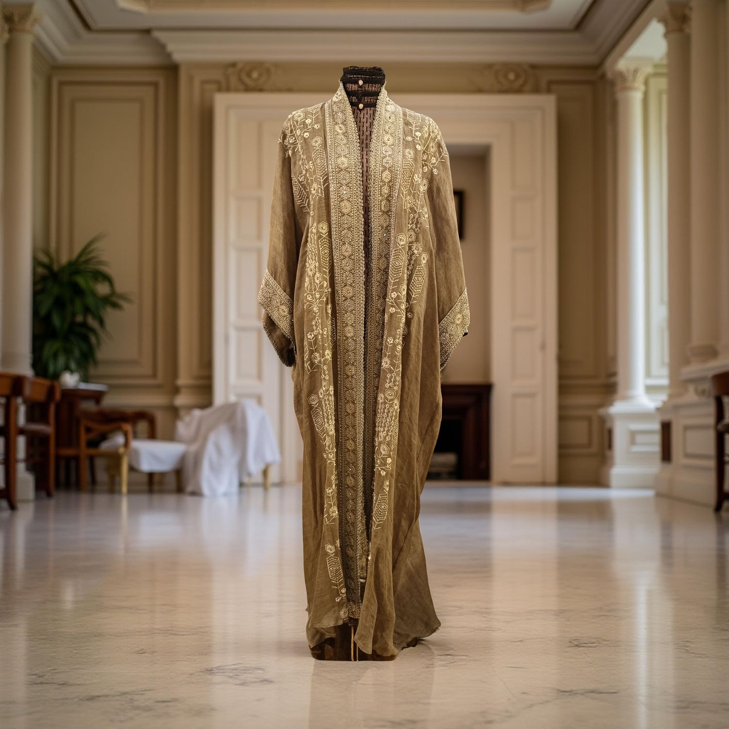 Free Size Linen Special Embroidery Dress Length 58"