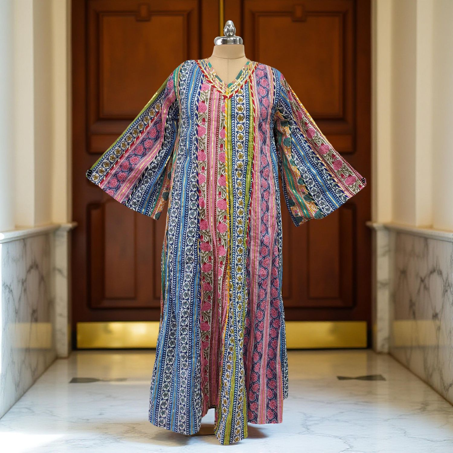 S/M Sample Printed Cotton Dress 57" Long Jalabiya