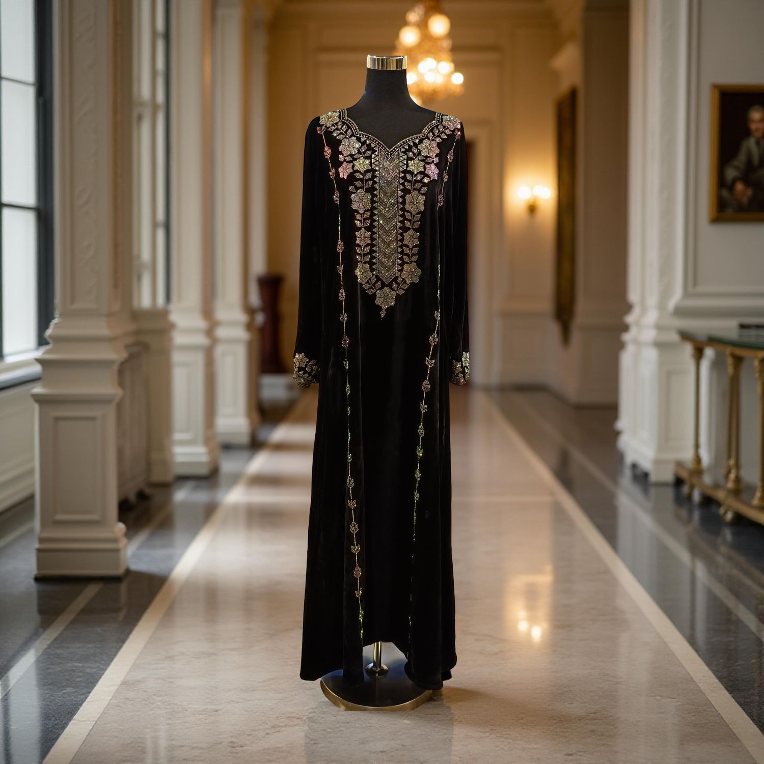 L Velvet Mukhawar Dress 55" Long Jalabiya