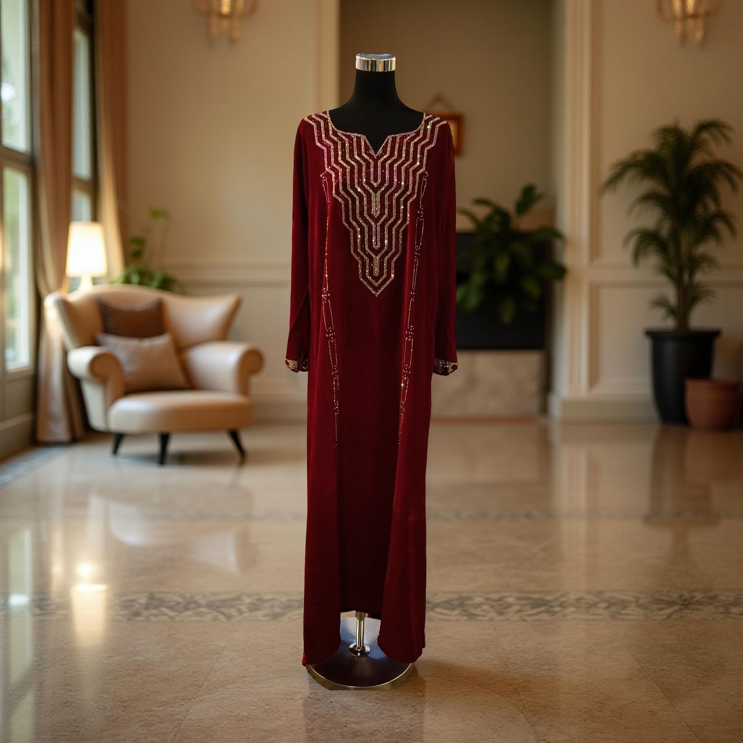 S Velvet Mukhawar Dress 55" Long Jalabiya