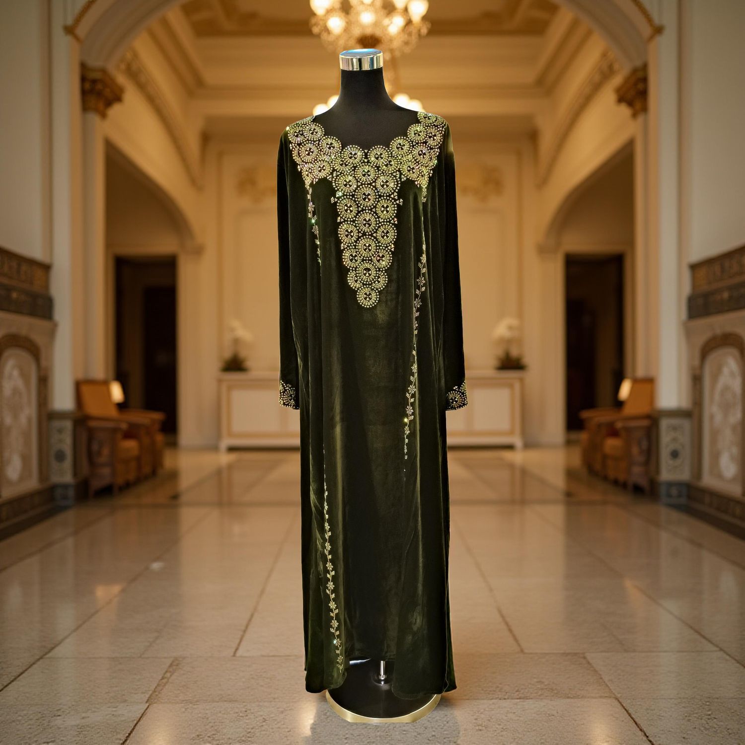 L Velvet Mukhawar Dress 55" Long Jalabiya