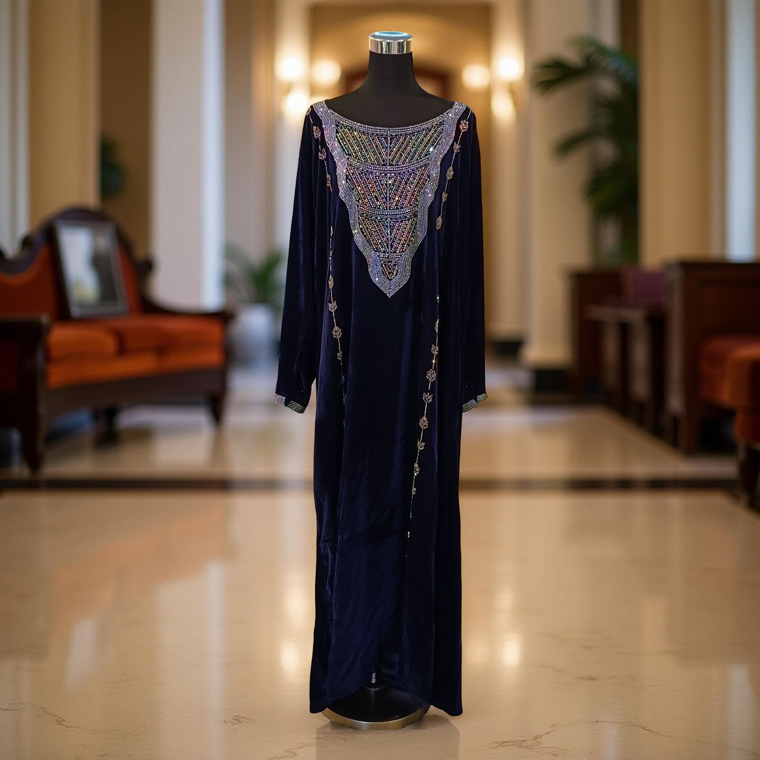 XL Velvet Mukhawar Dress 57" Long Jalabiya