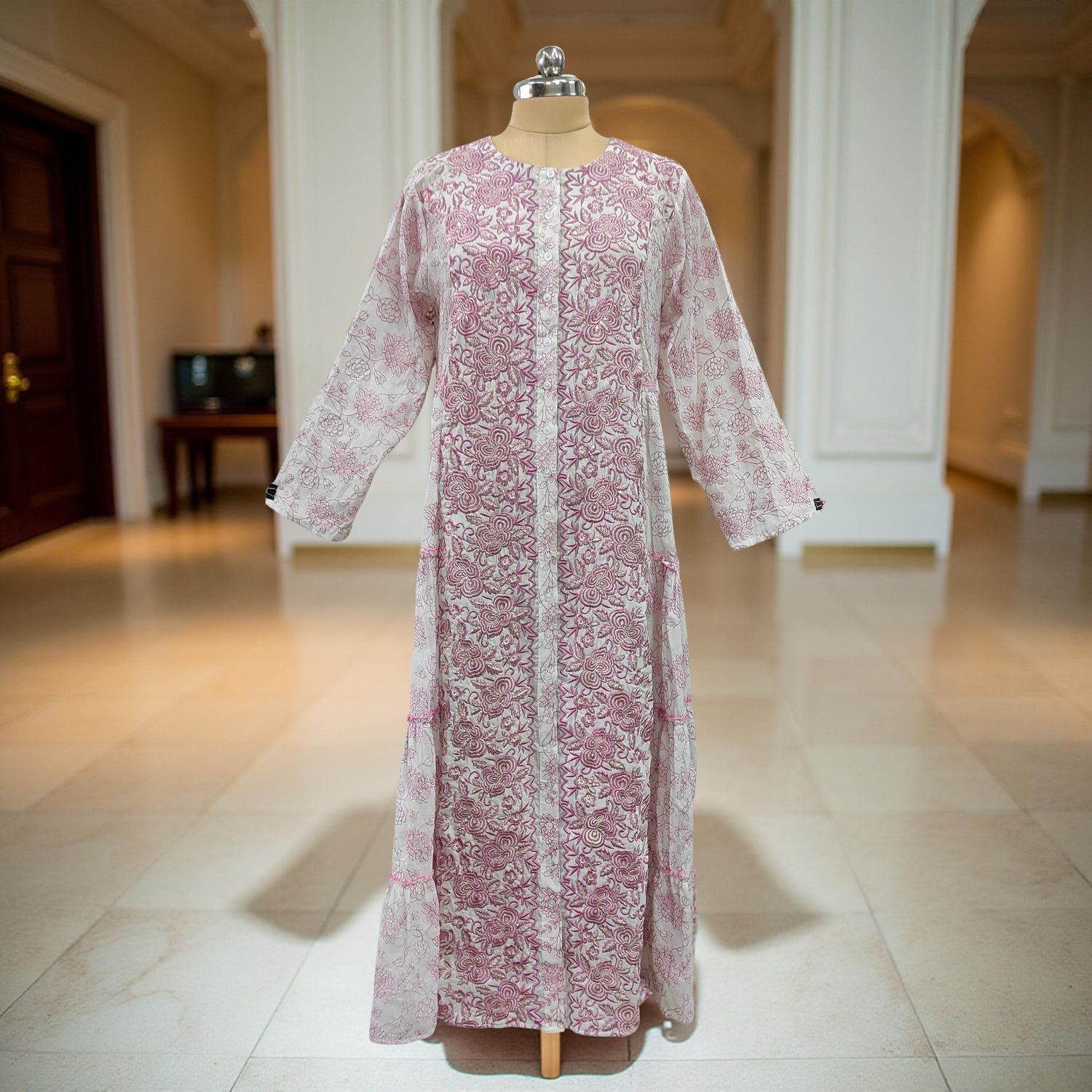 S/M Sample Printed Cotton Dress 57" Long Jalabiya