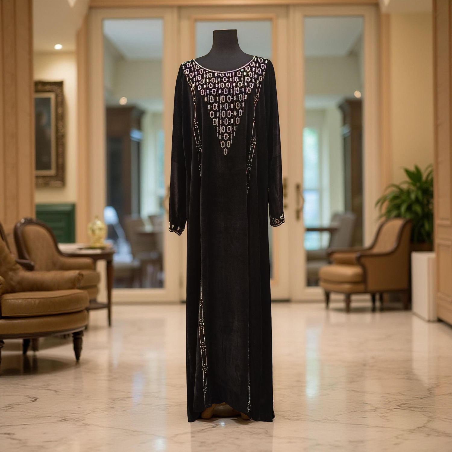 L-XL Velvet Mukhawar Dress 56" Long Jalabiya