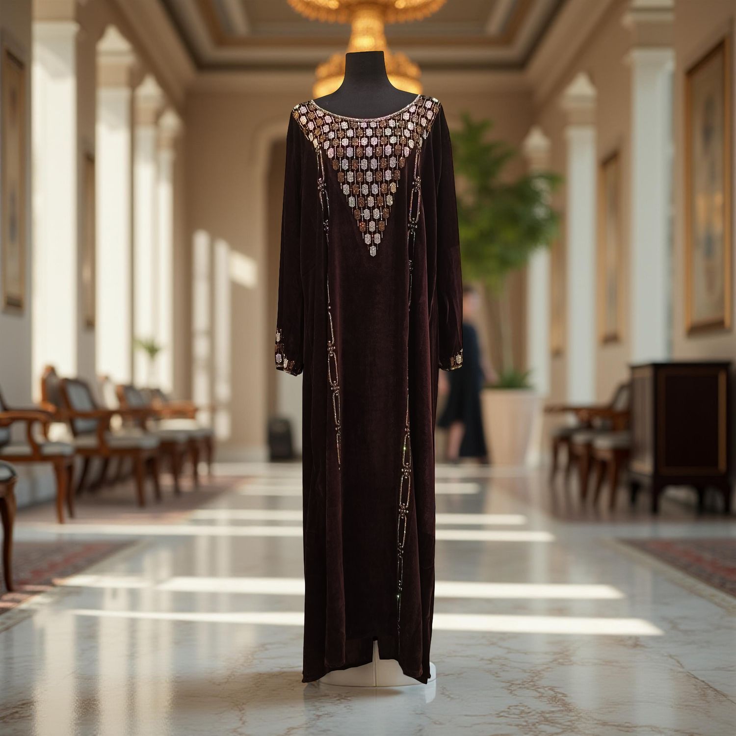 L-XL Velvet Mukhawar Dress 57" Long Jalabiya