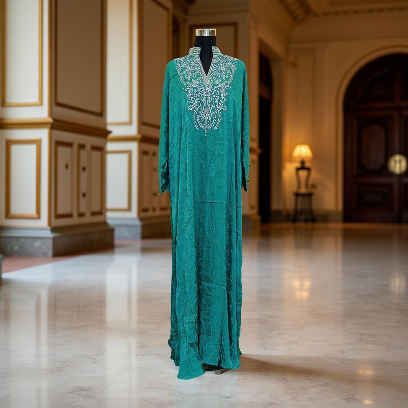 Free Size Silky Farasha Crystal work Kaftan 60" Long Jalabiya