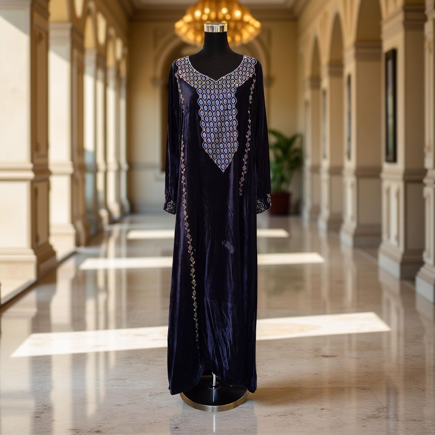 L Velvet Mukhawar Dress 56" Long Jalabiya