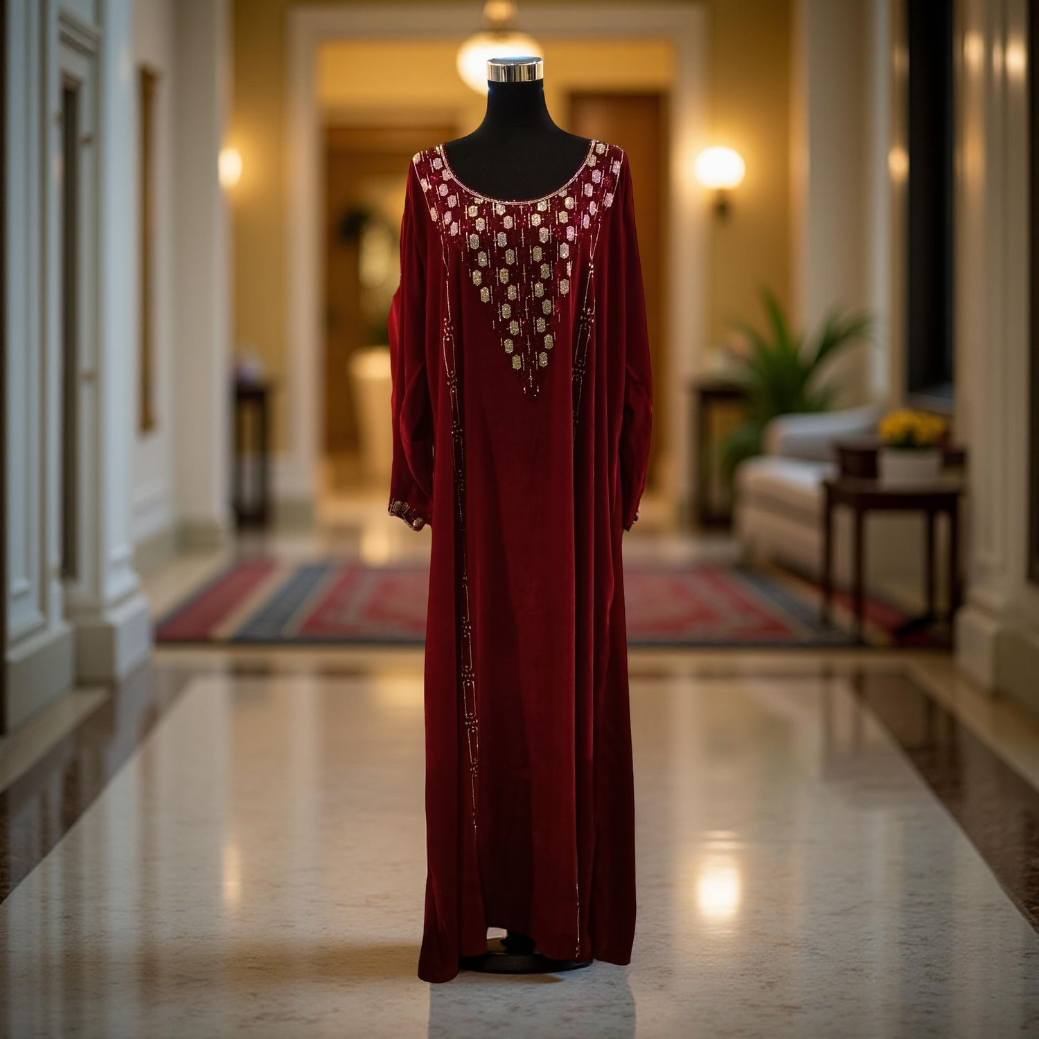 L Velvet Mukhawar Dress 56" Long Jalabiya