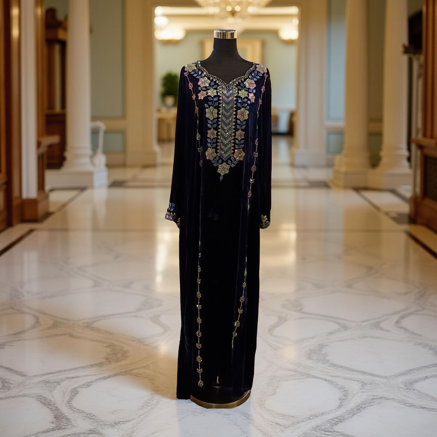 XL Velvet Mukhawar Dress 57" Long Jalabiya