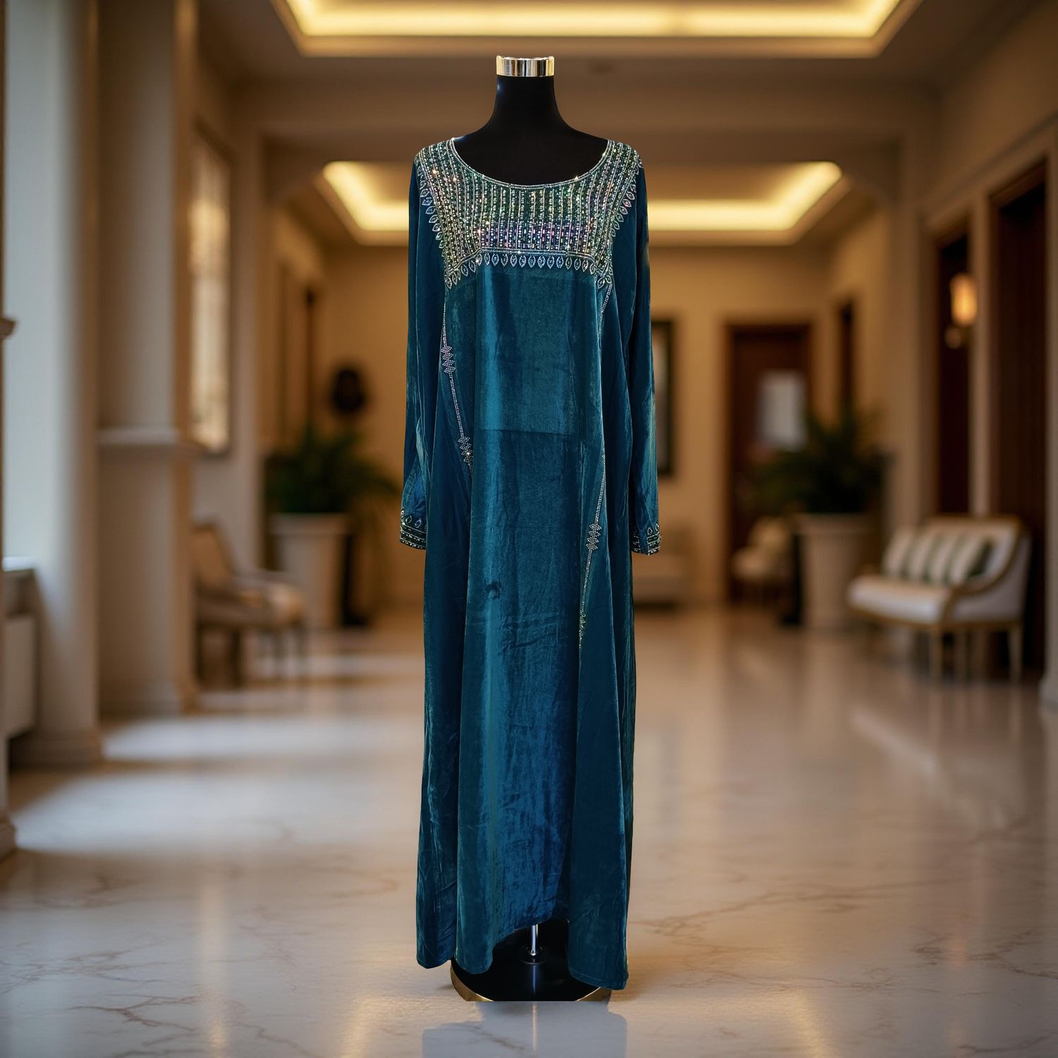 S Velvet Mukhawar Dress 55" Long Jalabiya