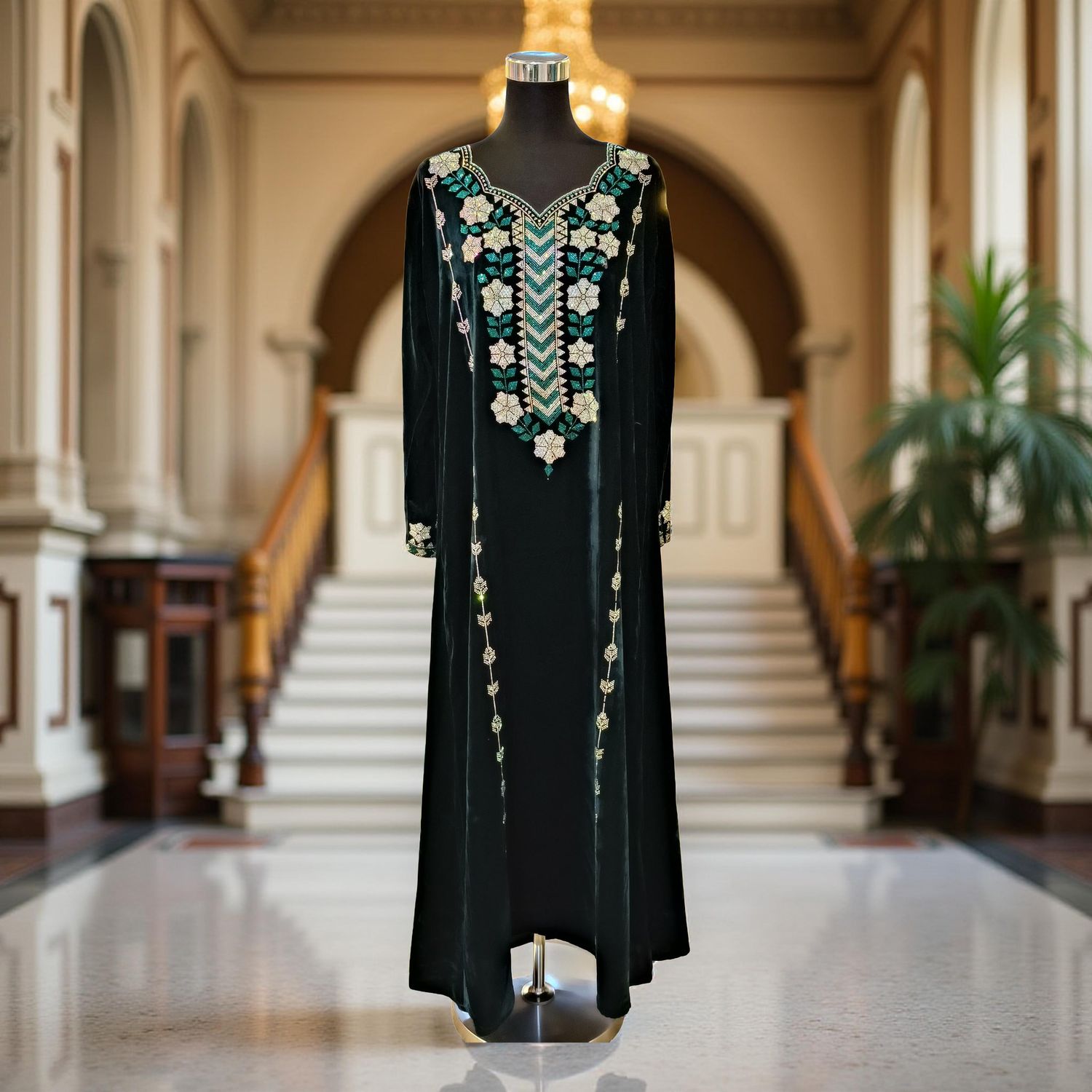 XL Velvet Mukhawar Dress 57" Long Jalabiya