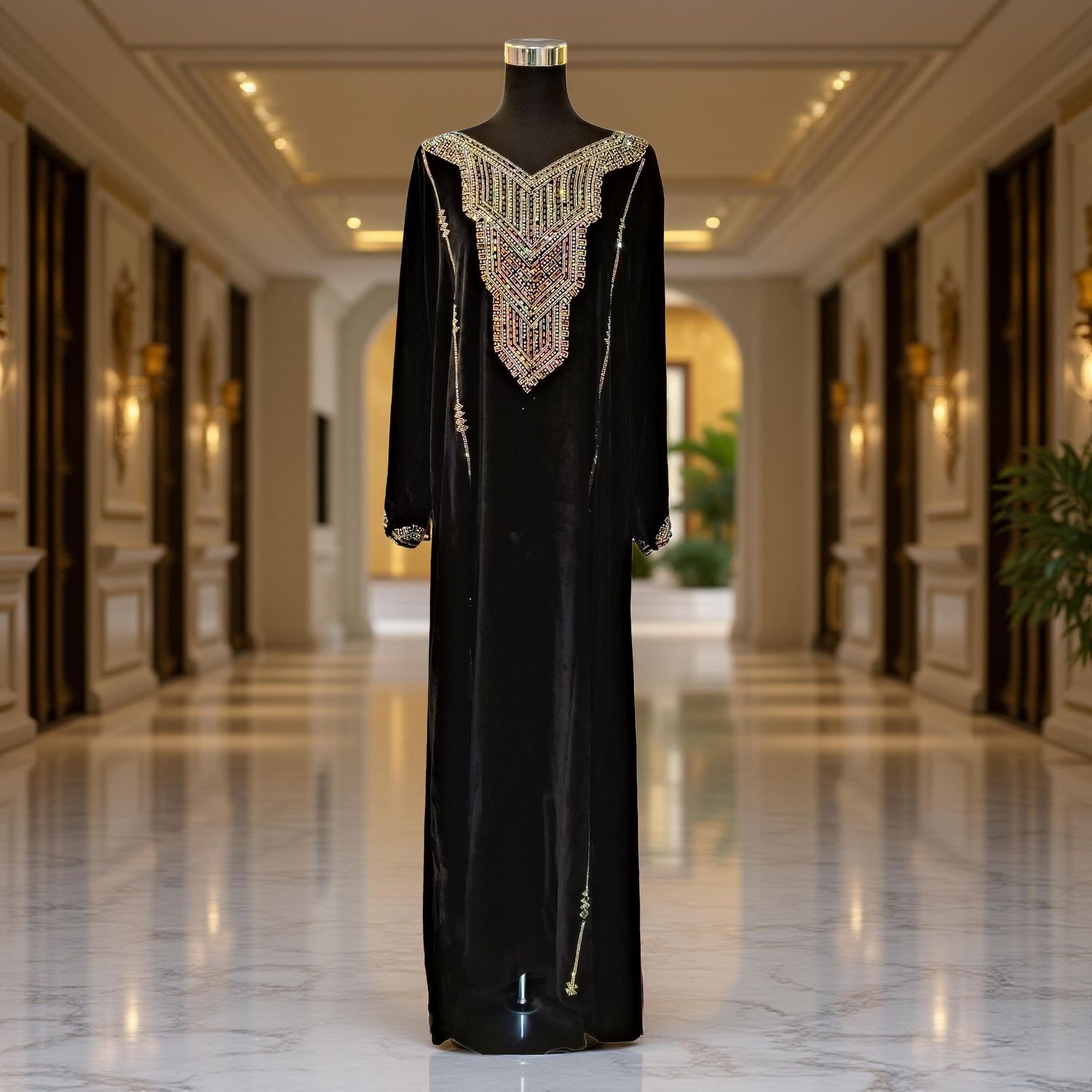 L Velvet Mukhawar Dress 56" Long Jalabiya