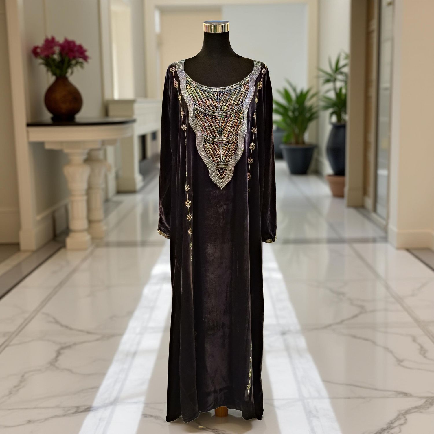 XL Velvet Mukhawar Dress 57" Long Jalabiya