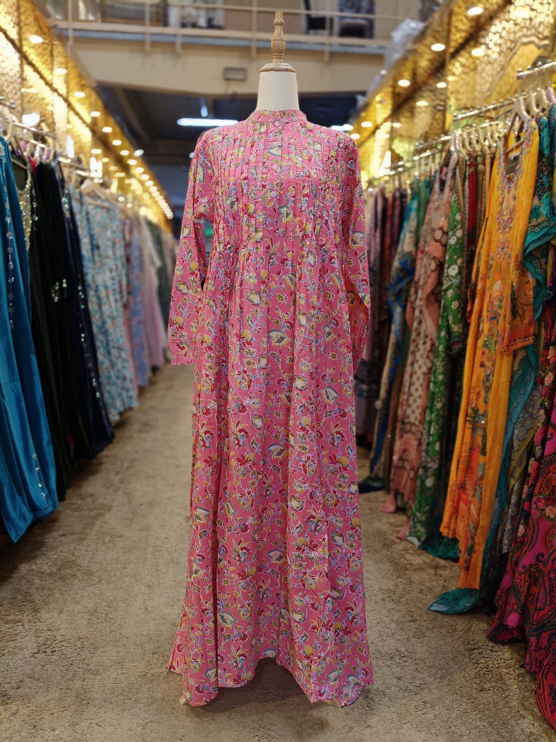 S/M Afra Printed Cotton Dress 57" Long Jalabiya