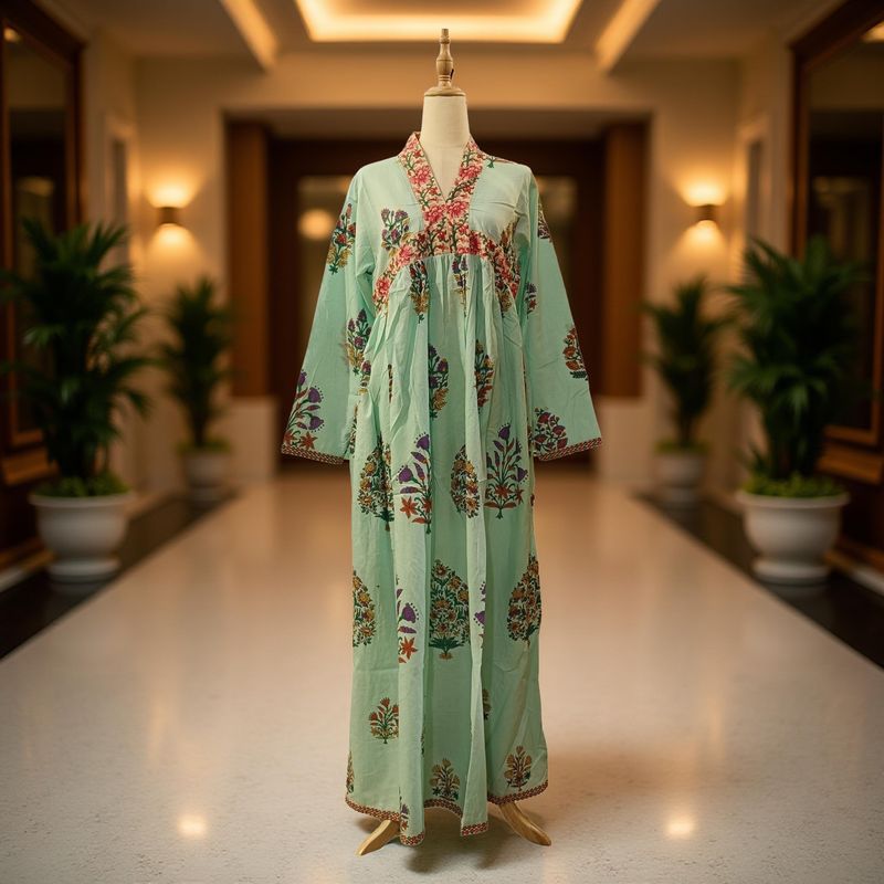 2XL/3XL Nida Printed Cotton Dress 57" Long Jalabiya