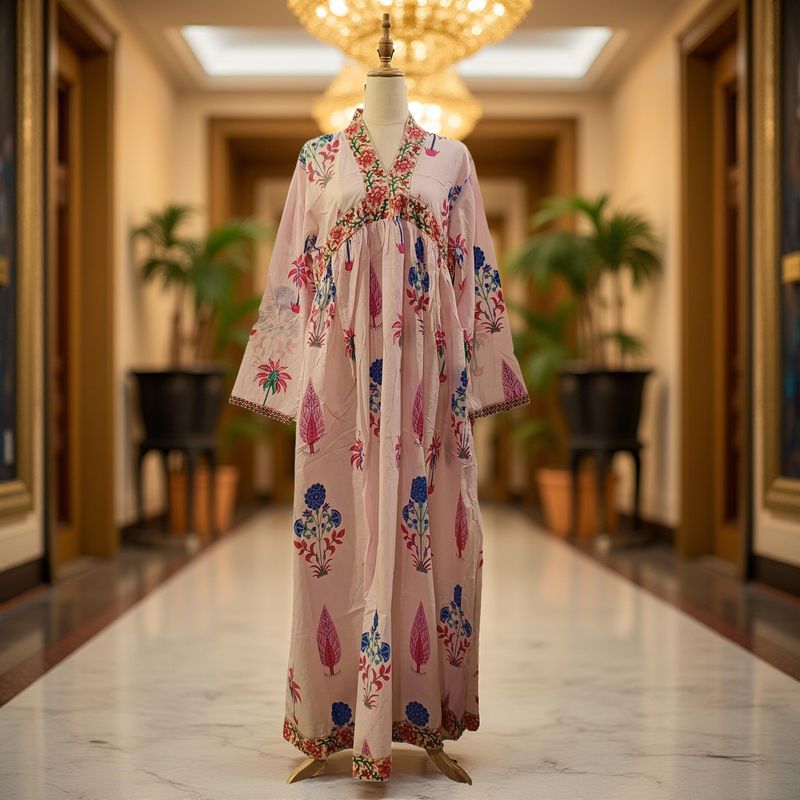 2XL/3XL Nida Printed Cotton Dress 57" Long Jalabiya