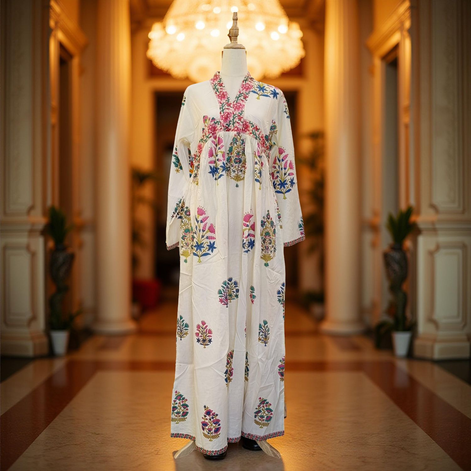 S/M Nida Printed Cotton Dress 57" Long Jalabiya