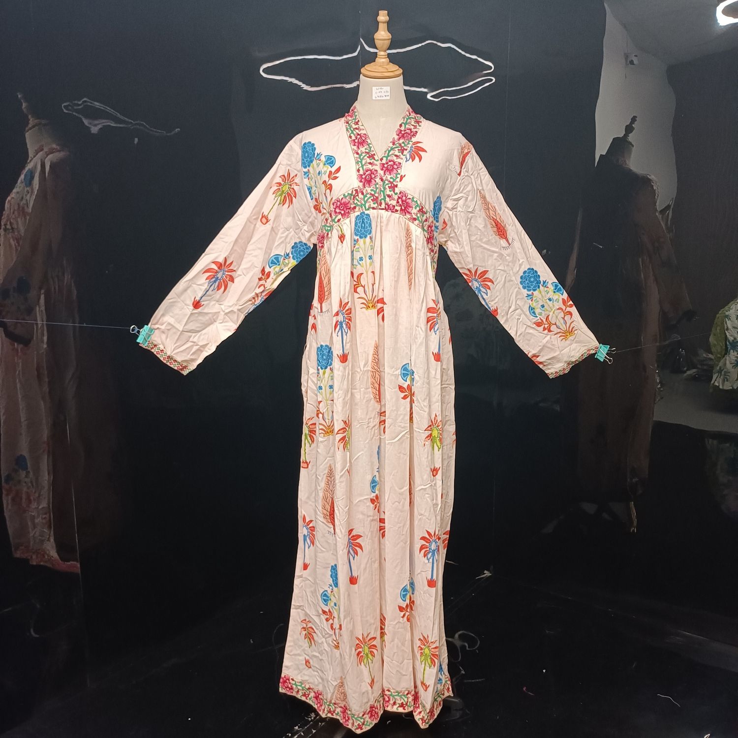 L/XL Nida Printed Cotton Dress 57" Long Jalabiya