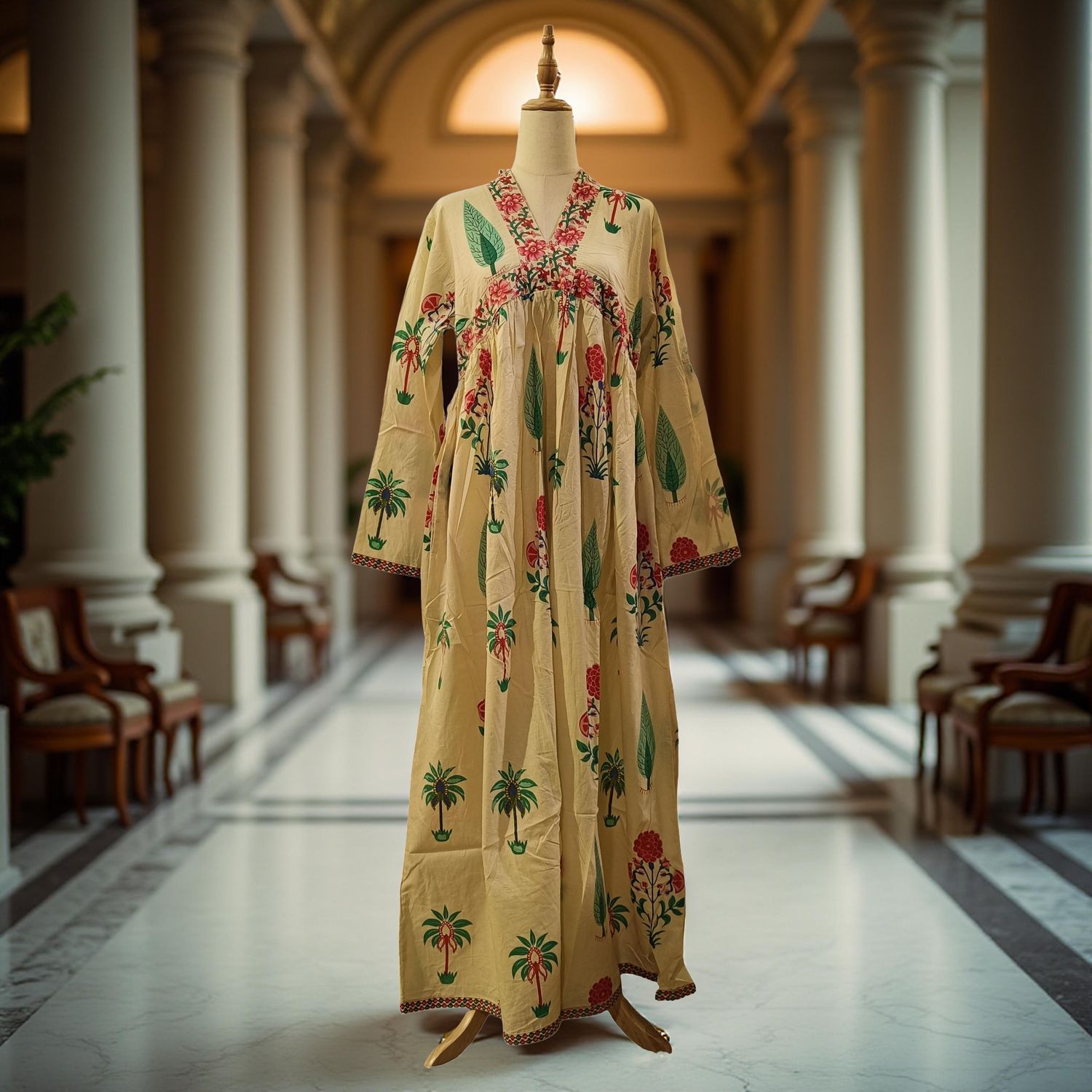 XS/S Nida Printed Cotton Dress 54" Long Jalabiya