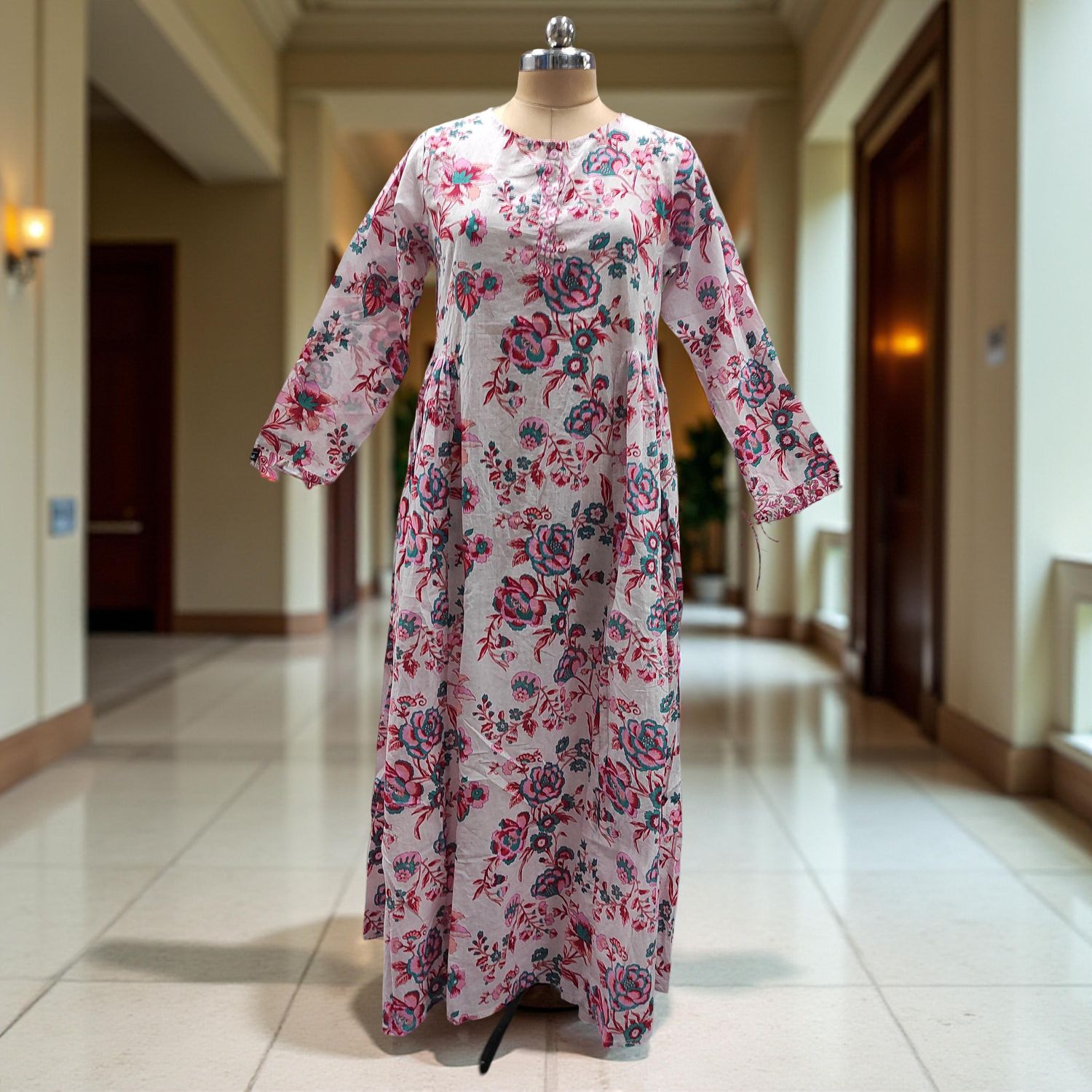 S/M Jasmine Printed Cotton  Dress 57"Long Jalabiya