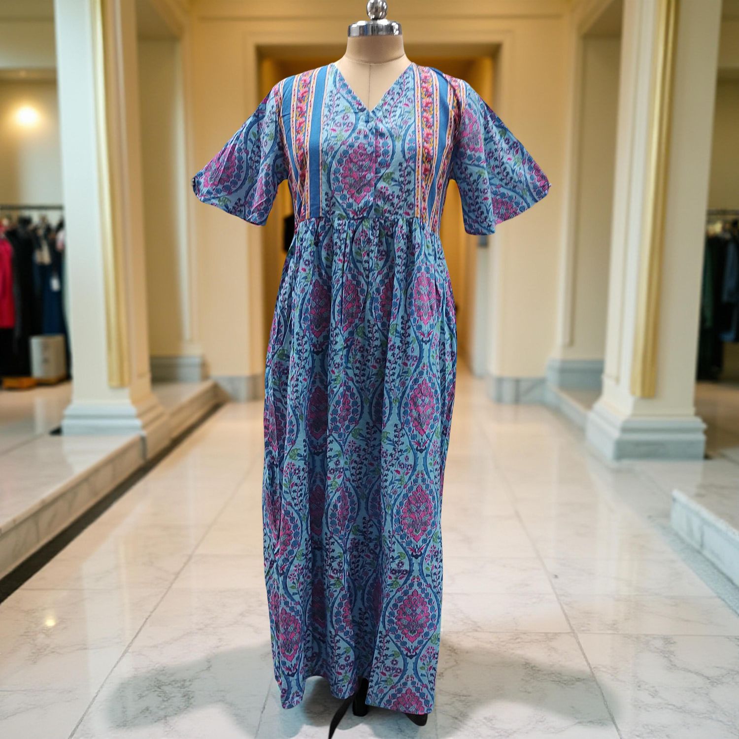 XS/S Rahaf Printed Cotton Dress 54" Long Jalabiya