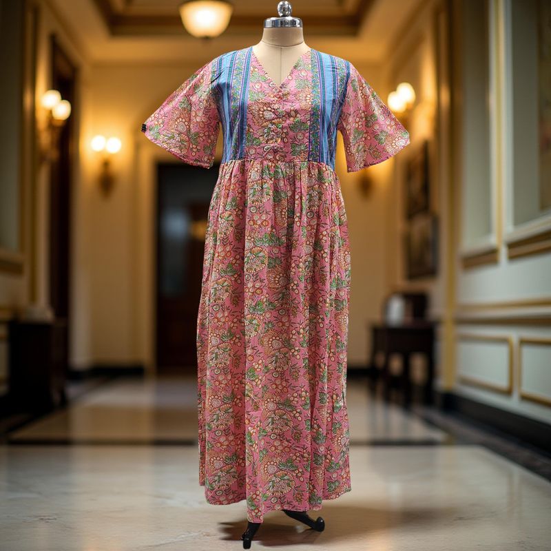 2XL-3XL Rahaf Printed Cotton Dress 57" Long Jalabiya