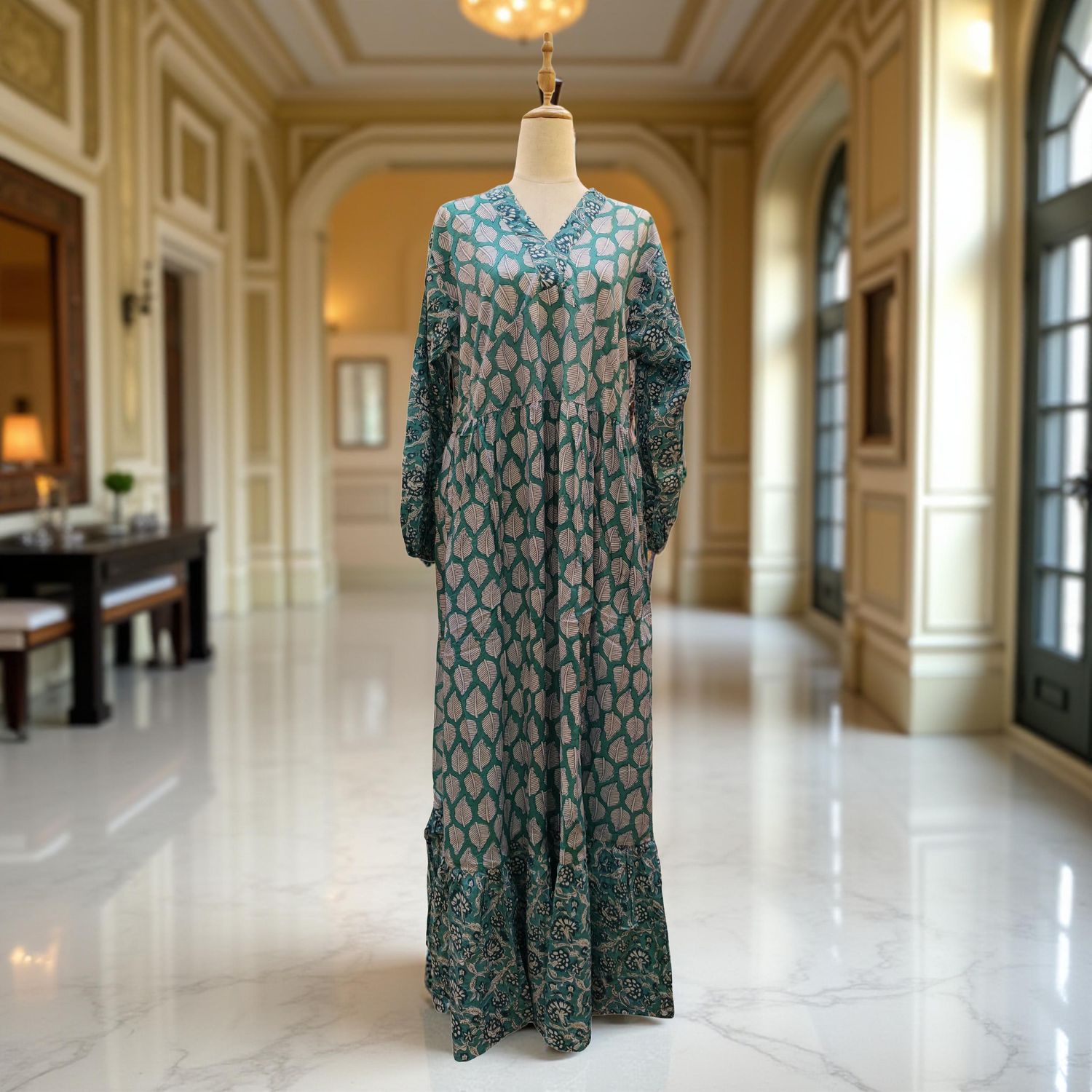 L/XL Bahira Printed Cotton Dress 57" Long Jalabiya