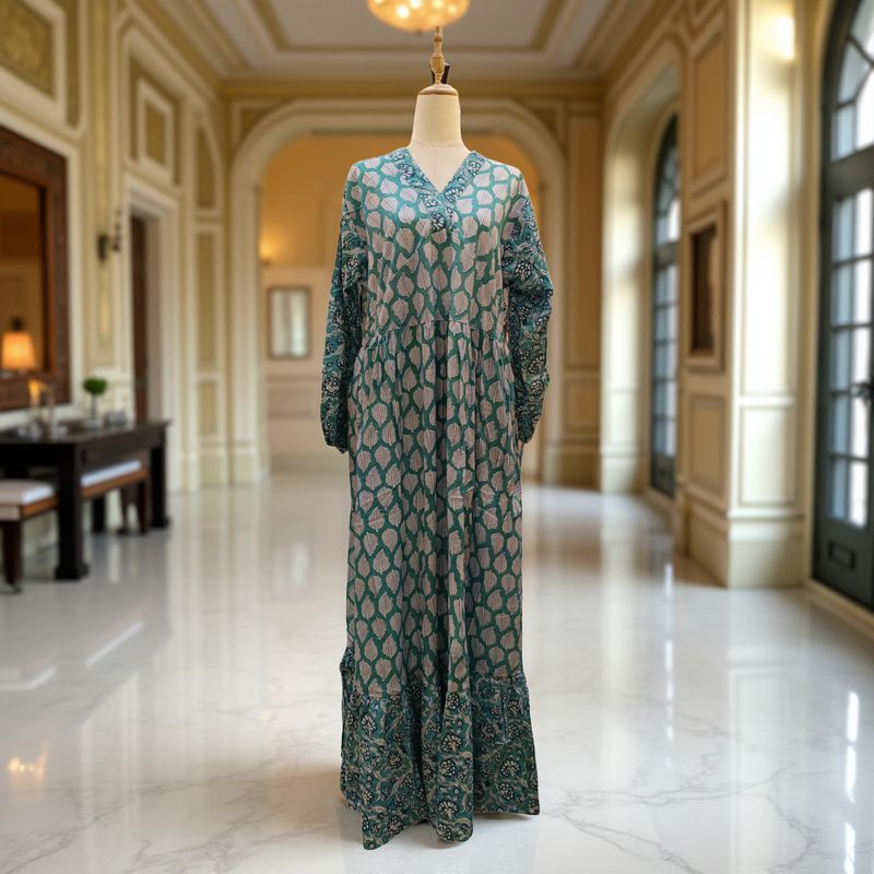 L/XL Bahira Printed Cotton Dress 57" Long Jalabiya