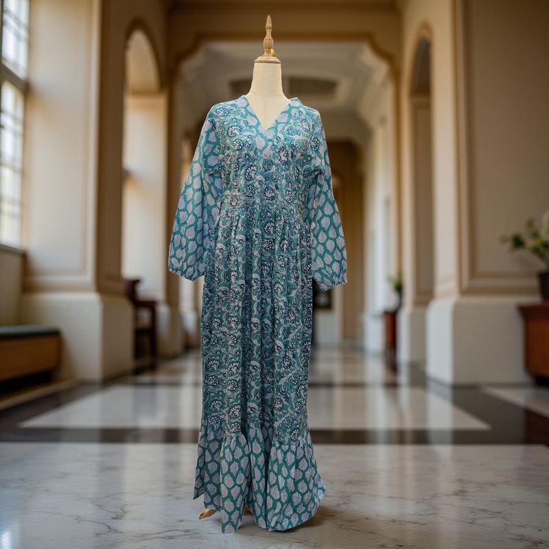 2XL/3XL Bahira Printed Cotton Dress 57" Long Jalabiya