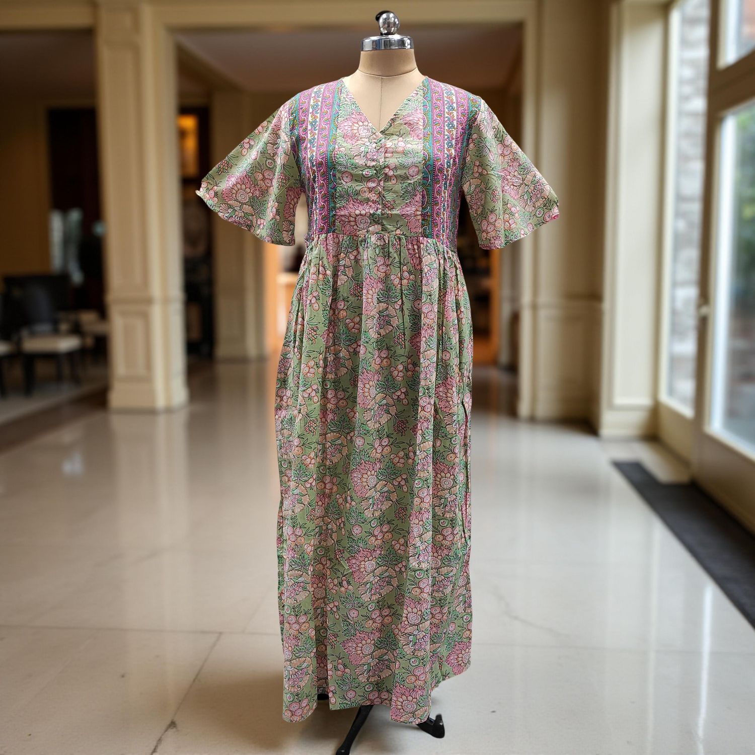 XS/S Rahaf Printed Cotton Dress 54" Long Jalabiya