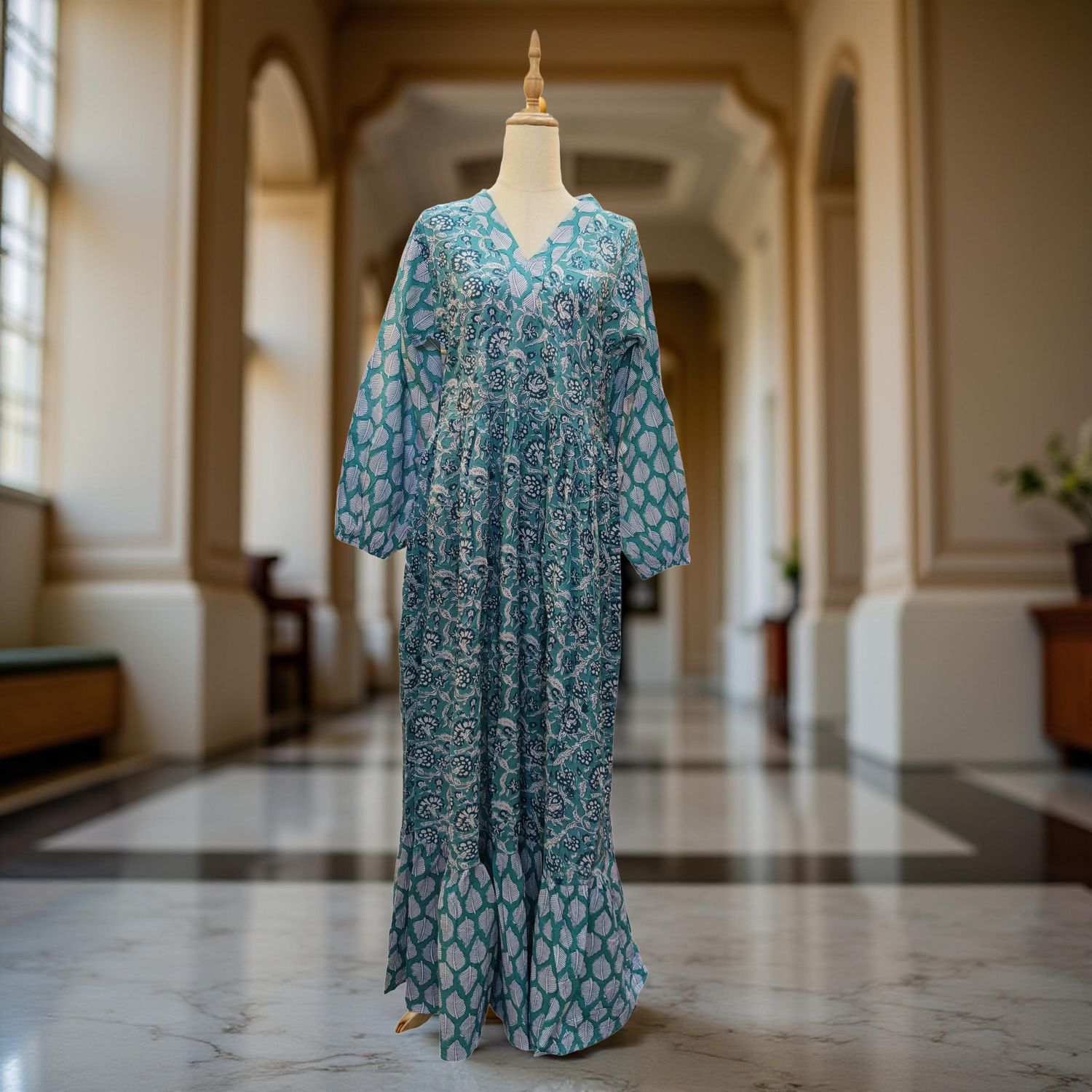 L/XL Bahira Printed Cotton Dress 57" Long Jalabiya