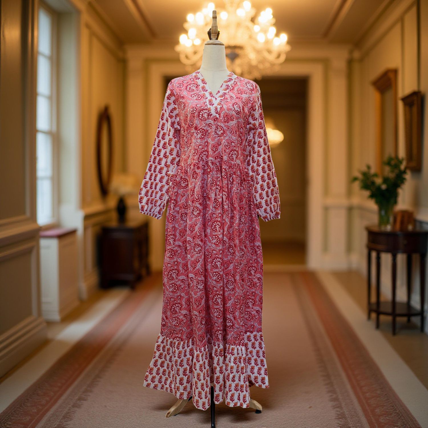 2XL/3XL Bahira Printed Cotton Dress 57" Long Jalabiya