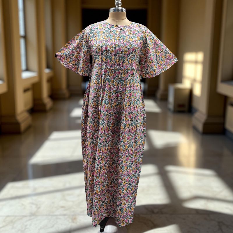 L/XL Nahla Printed Cotton Dress 57" Short Sleeves Jalabiya