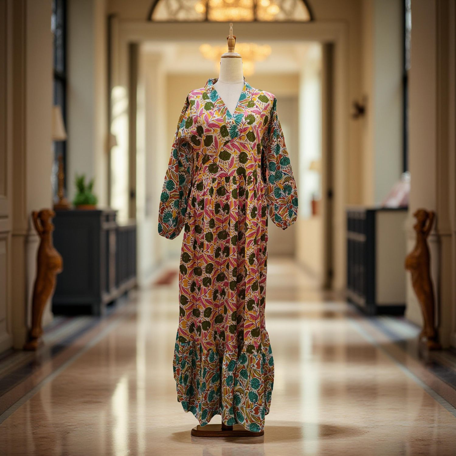 XS/S Bahira Printed Cotton Dress 54" Long Jalabiya