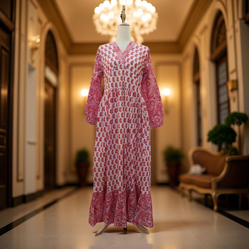 S/M Bahira Printed Cotton Dress 57" Long Jalabiya