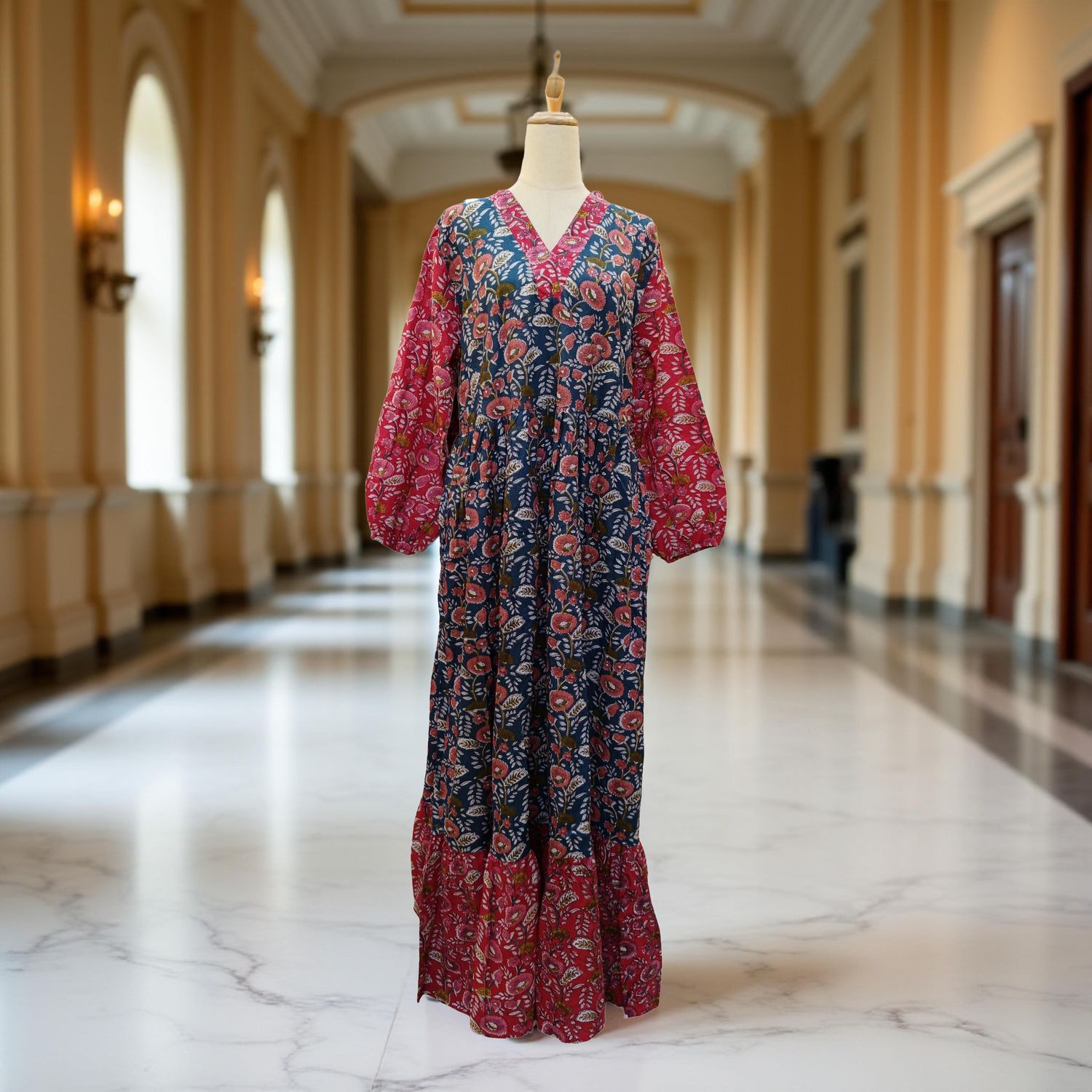 L/XL Bahira Printed Cotton Dress 57" Long Jalabiya