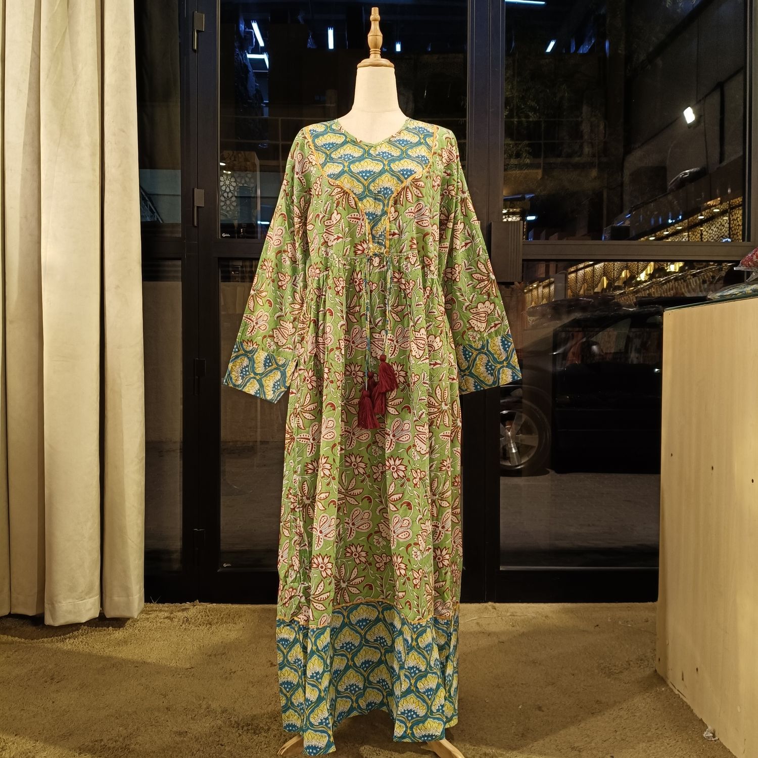 L/XL Zaria Printed Cotton Dress 57"Long Jalabiya