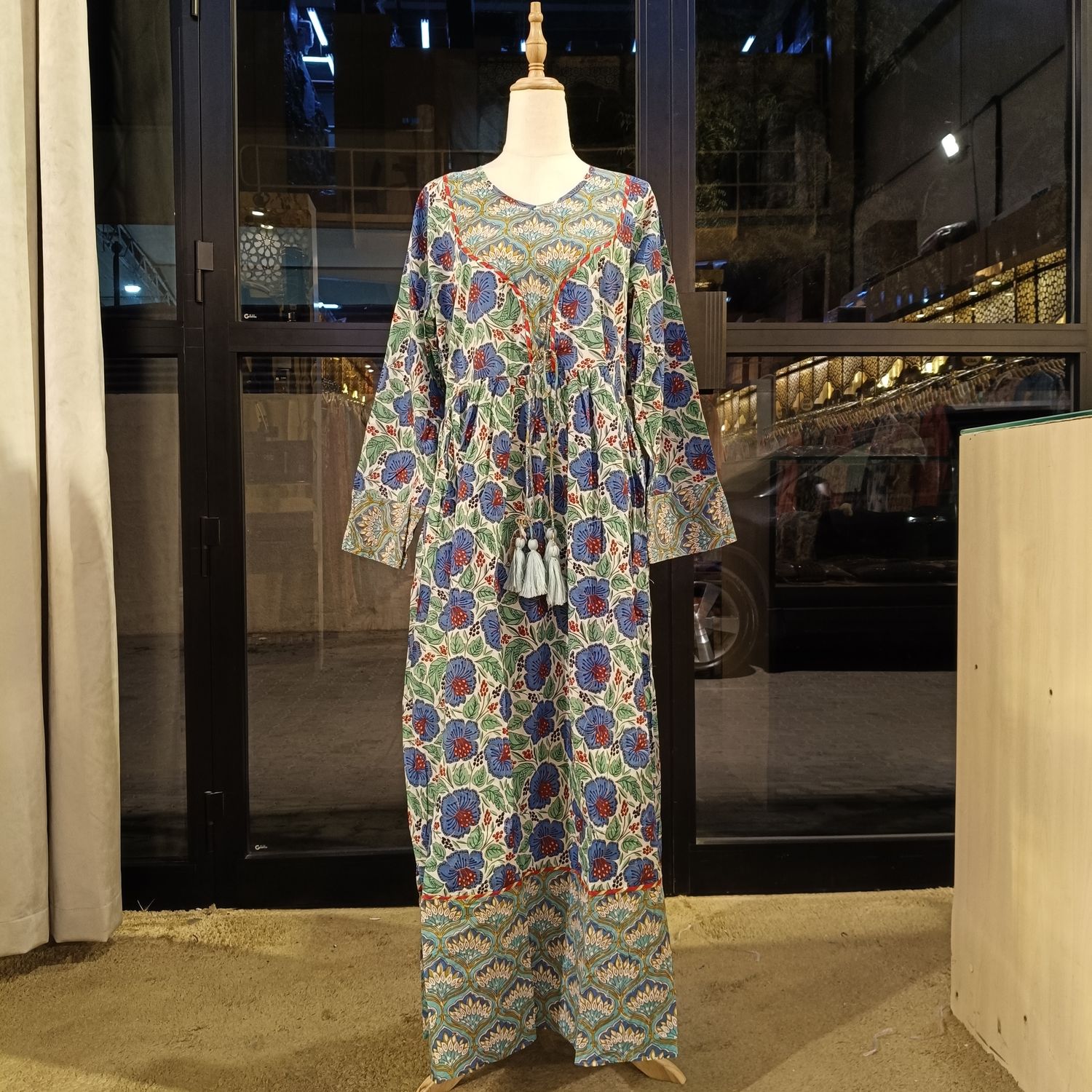 L/XL Zaria Printed Cotton Dress 57"Long Jalabiya