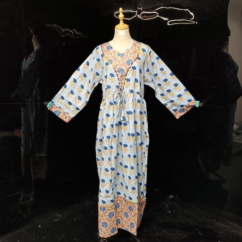 L/XL Zaria Printed Cotton Dress 57"Long Jalabiya