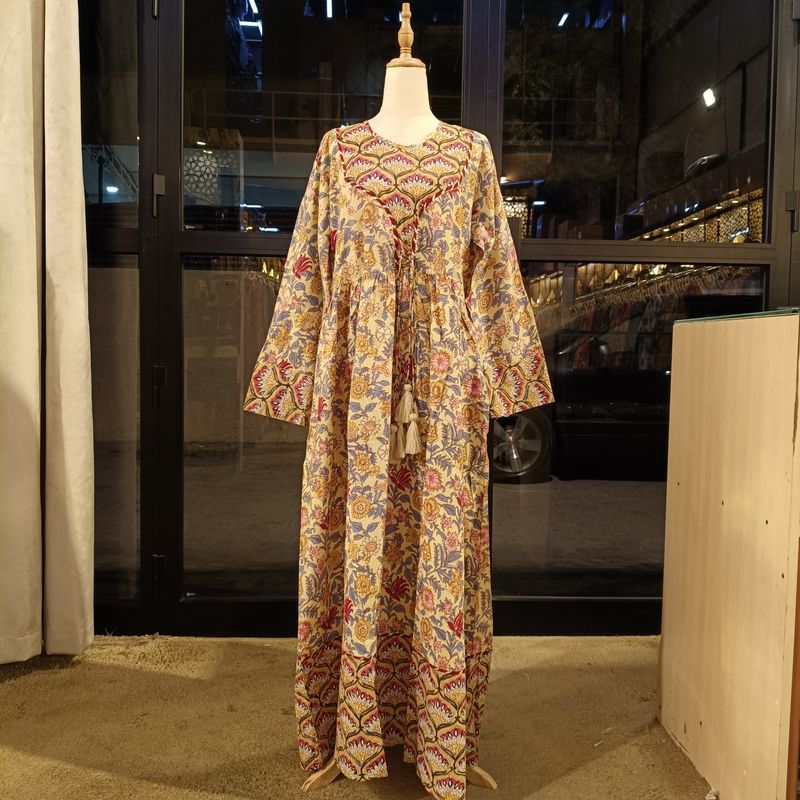 L/XL Zaria Printed Cotton Dress 57"Long Jalabiya