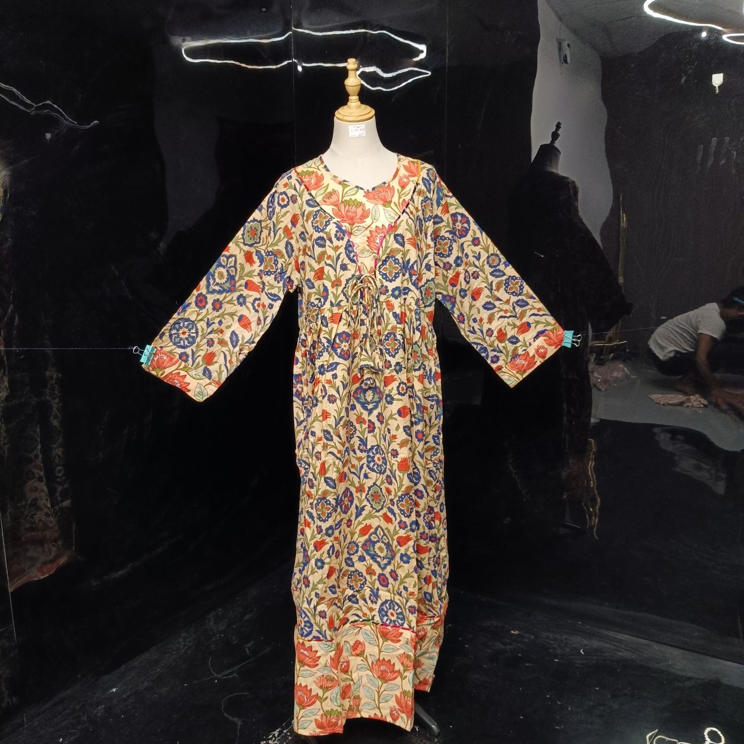 L/XL Zaria Printed Cotton Dress 57"Long Jalabiya