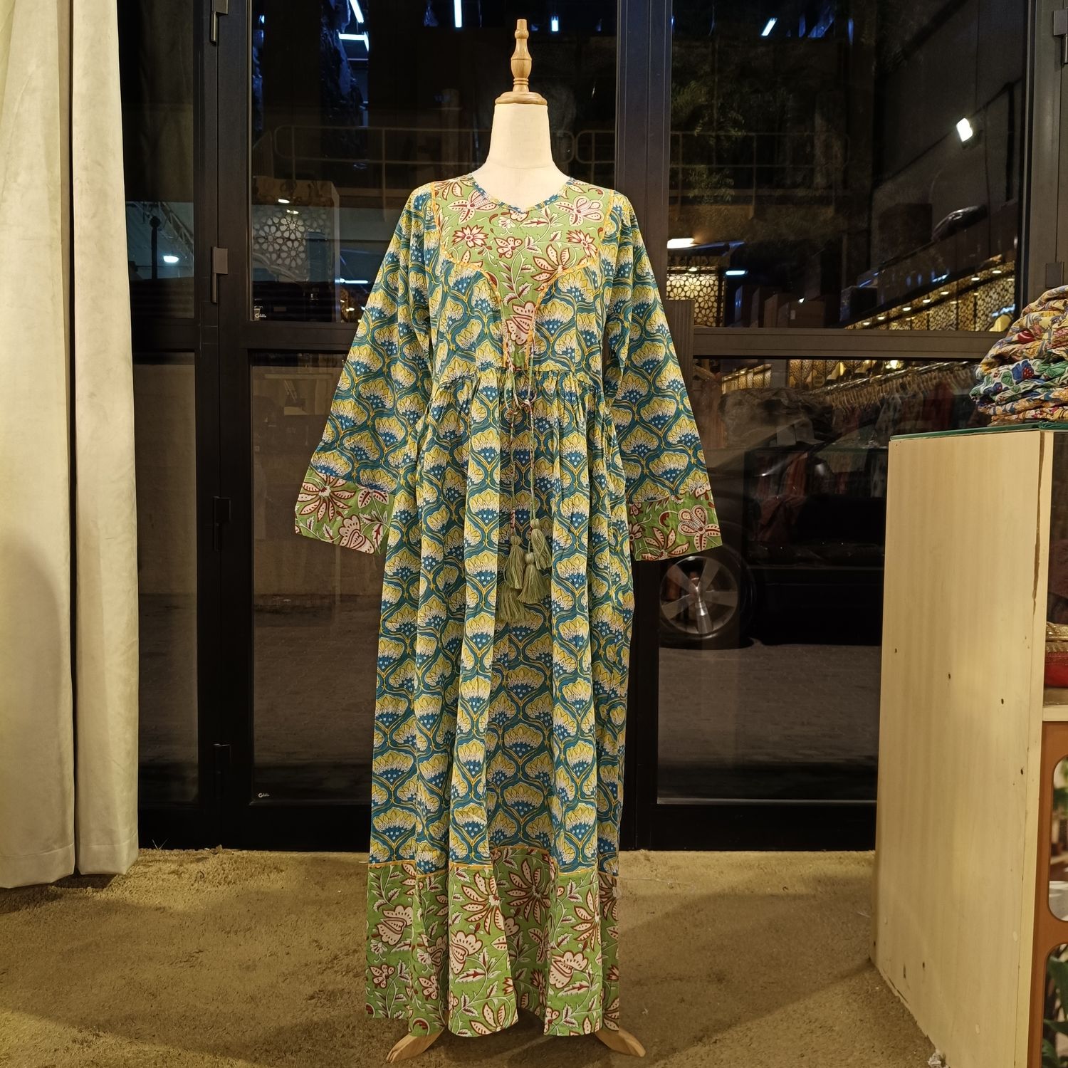 L/XL Zaria Printed Cotton Dress 57"Long Jalabiya