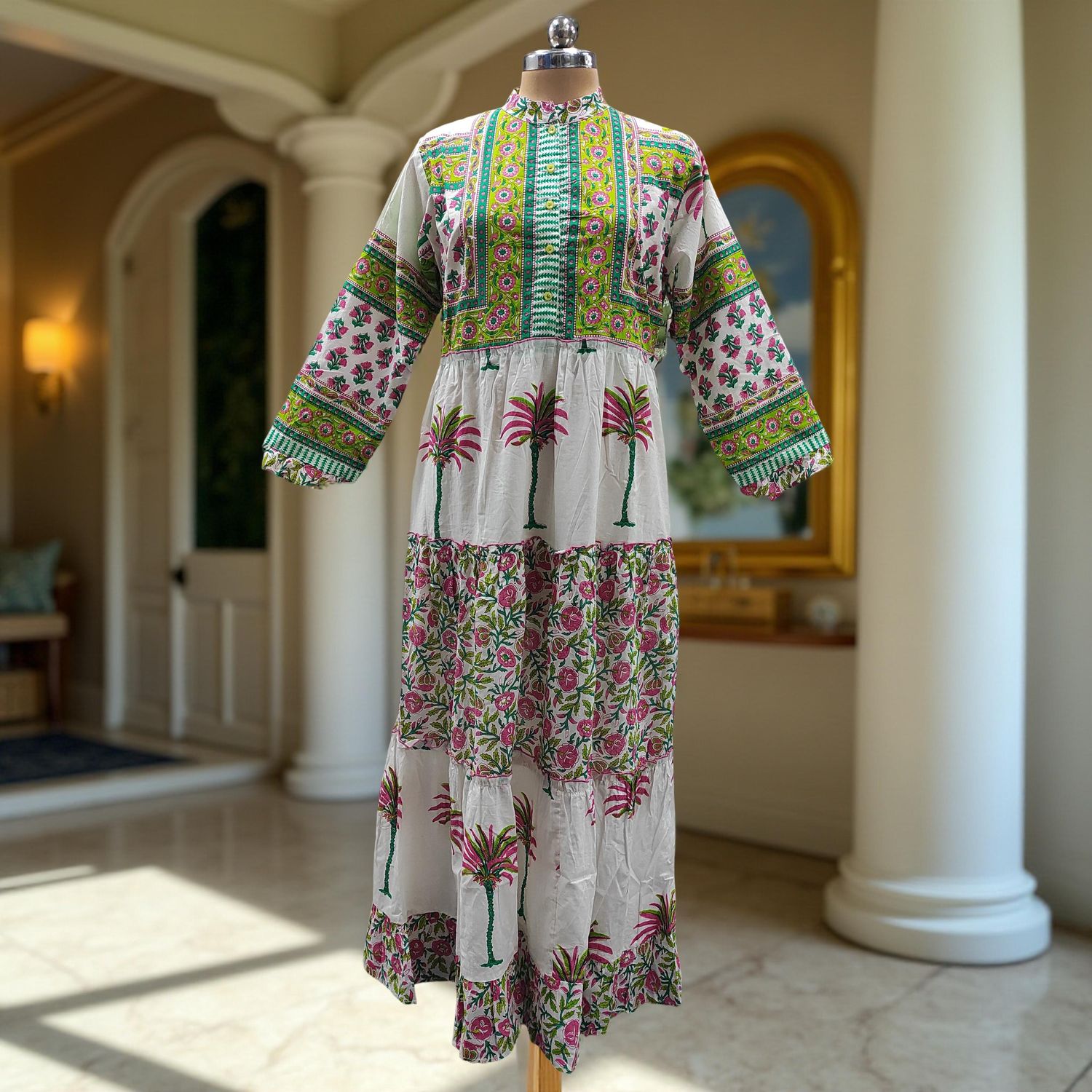 S/M Afifa Printed Cotton Dress 57" Long Jalabiya