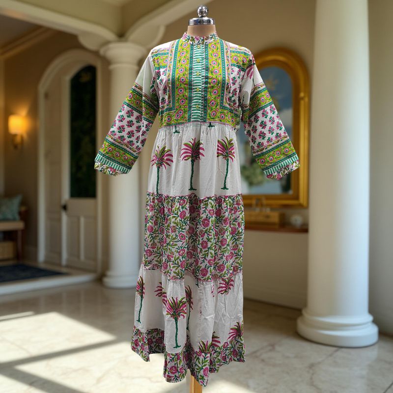 L/XL Afifa Printed Cotton Dress 57" Long Jalabiya