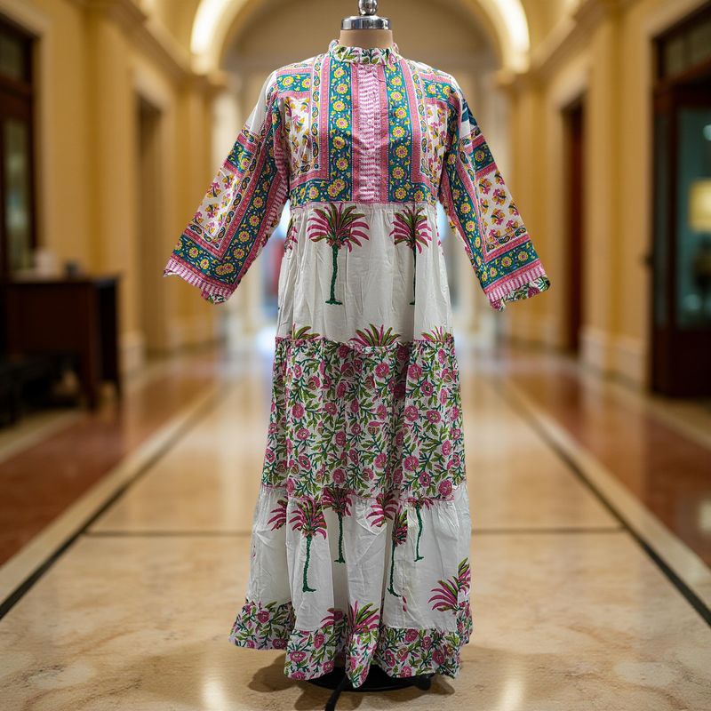 L/XL Afifa Printed Cotton Dress 57" Long Jalabiya