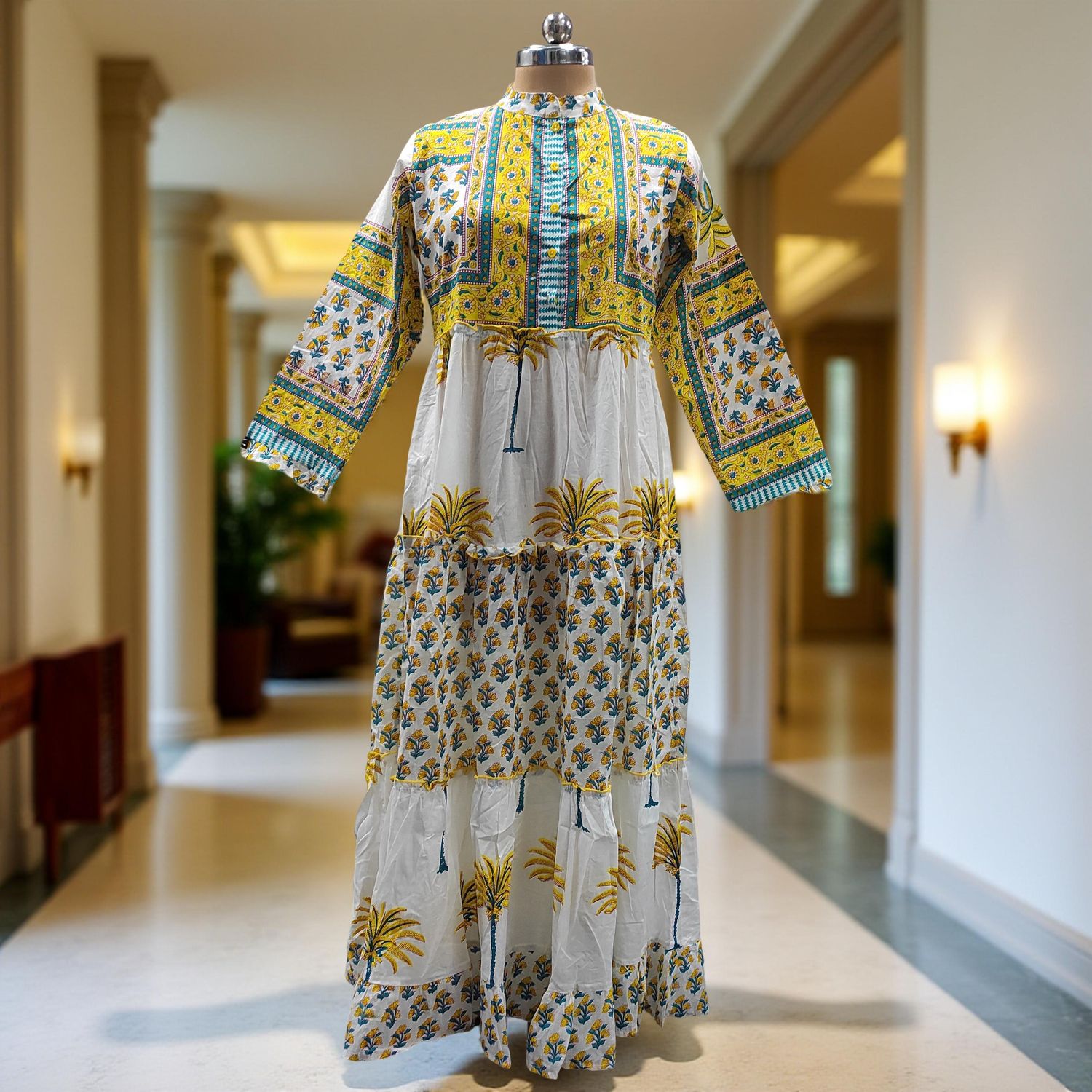 S/M Afifa Printed Cotton Dress 57" Long Jalabiya