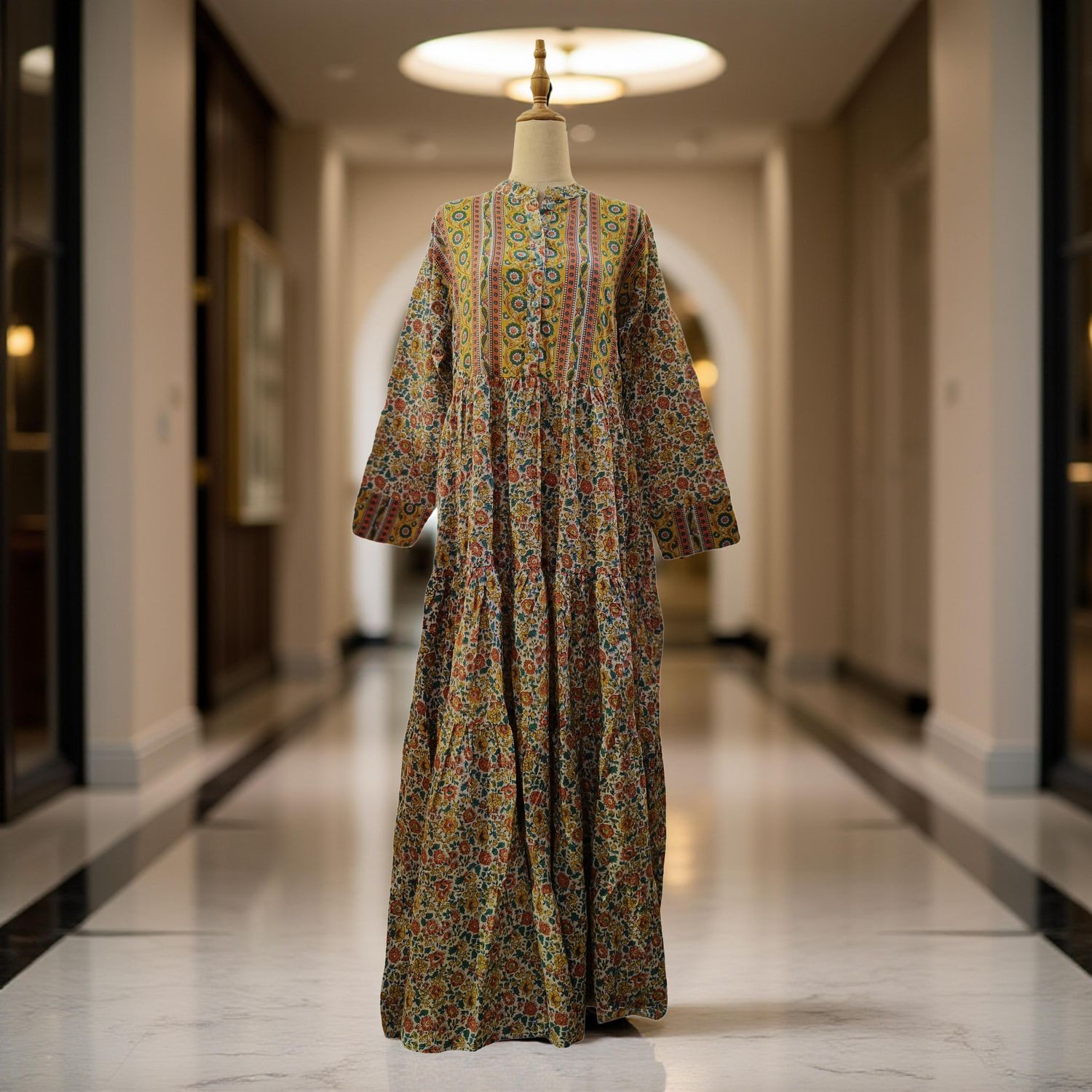 L/XL Safia Printed Cotton Dress 57" Long Jalabiya