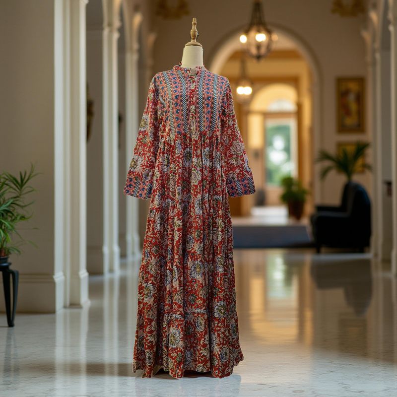 L/XL Safia Printed Cotton Dress 57" Long Jalabiya