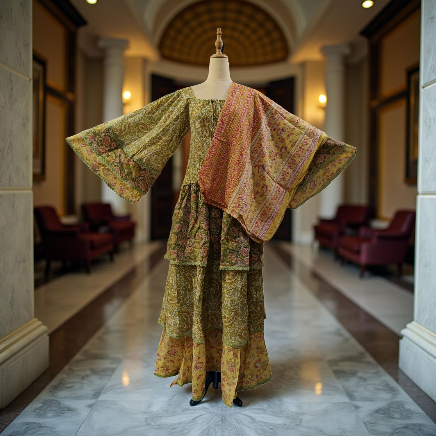 L/XL Rahima Printed Cotton Dress With Sheila 57" Long Jalabiya