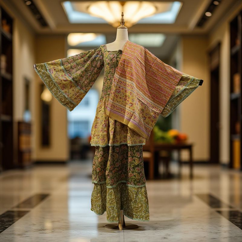 L/XL Rahima Printed Cotton Dress With Sheila 57" Long Jalabiya